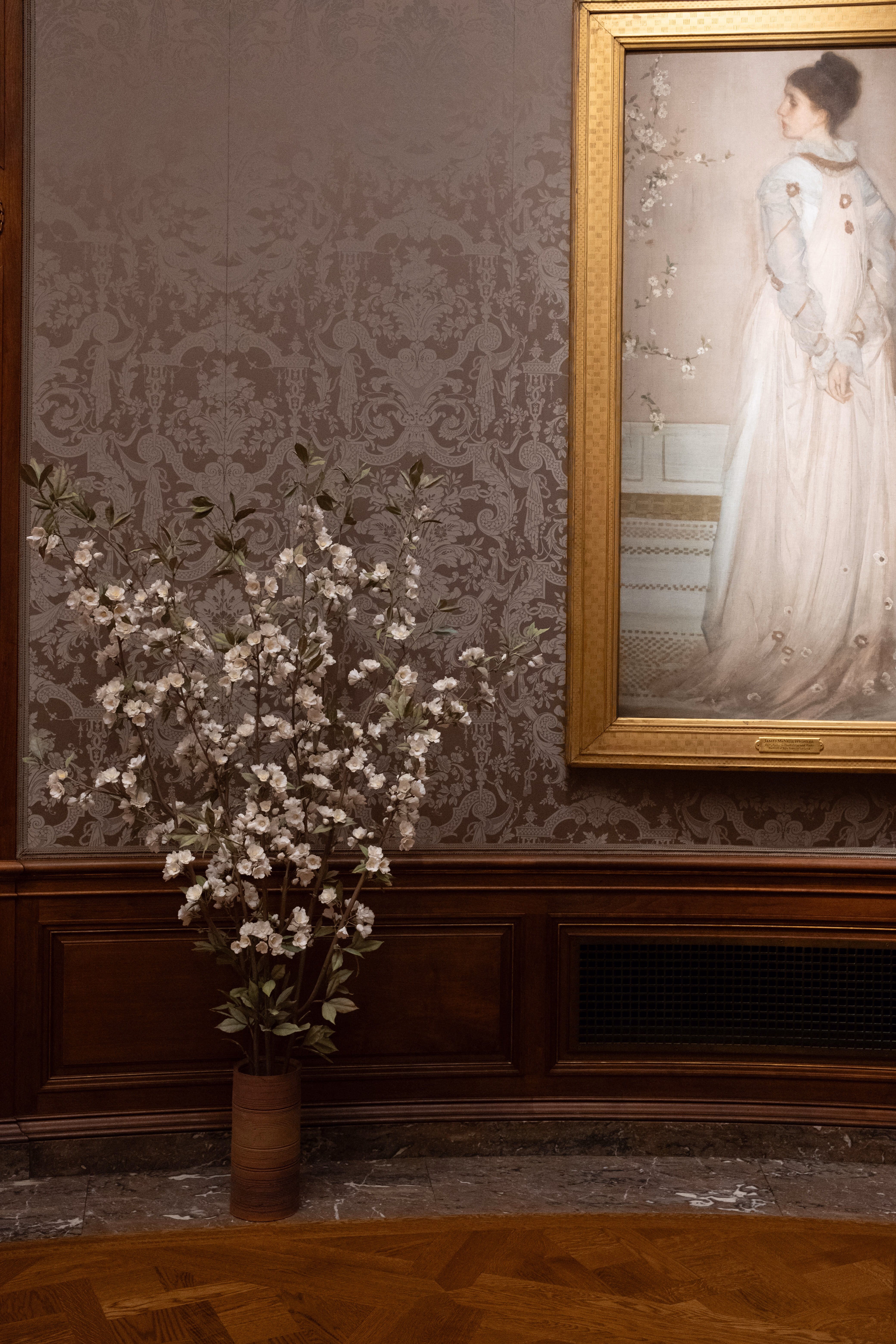 Détail du damas de soie de l'Oval Room